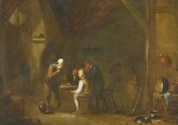Lot 218 - Manner of David Teniers the Younger
PEASANTS IN AN INTERIOR
Oil on canvas
55 x 77cm
