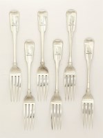 Lot 113 - A set of twelve George III silver fiddle pattern table forks