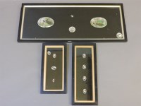 Lot 332 - Three framed sets of four real feather bird plaques