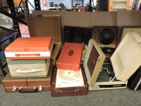 Lot 273 - Thirteen various old portable gramophones