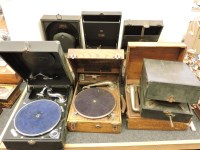 Lot 303 - Seven various old wind up gramophones to include HMV