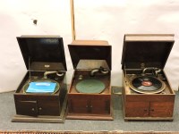 Lot 352 - Four wooden wind up gramophones