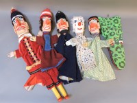 Lot 312 - Six painted wooden Punch and Judy puppets