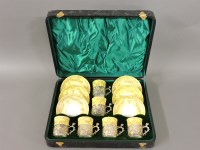 Lot 185 - A cased set of six Staffordshire 'eggshell' porcelain coffee cups and saucers
