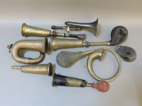 Lot 250 - Seven old brass car horns
