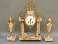 Lot 383 - An early 20th century variegated marble gilt metal mounted clock garniture