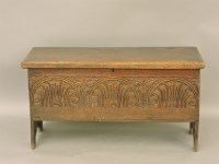 Lot 584 - An 18th century six plank oak coffer