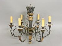 Lot 329 - A patinated metal six branch chandelier