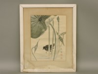 Lot 467 - A gouache painting of an a moorhen in a lotus pond