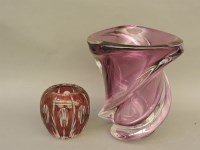 Lot 268 - A large Val St Lambert amethyst swirling glass vase