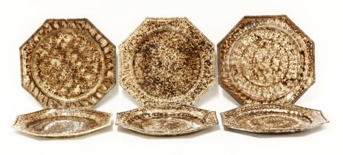 Lot 7 - A matched set of six octagonal Whieldon-type Dinner Plates
