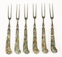 Lot 11 - A set of six two-tine steel Dessert Forks