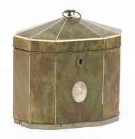 Lot 129 - A green tortoiseshell tea caddy