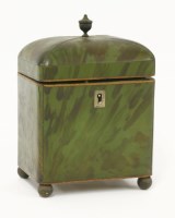 Lot 130 - A George III green tortoiseshell tea caddy