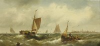 Lot 352 - William Anslow Thornbery (fl.1858-1898)  
FISHING BOATS IN A CHOPPY SEA
Signed l.r.