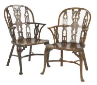 Lot 444 - A near pair of yew wood Windsor chairs