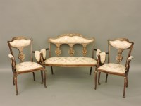 Lot 578 - An Edwardian inlaid mahogany three piece salon suite