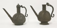 Lot 222 - Two similar cast 18th century bronze ewers