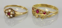 Lot 3 - An 18ct gold ruby and split pearl boat shaped ring