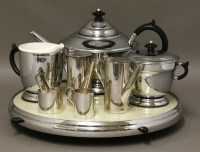 Lot 179 - An Art Deco chrome and Bakelite three-piece tea set