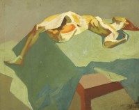 Lot 335 - English School
RECLINING NUDE ON A DRAPED TABLE
Oil on canvas
75 x 95cm
