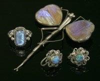 Lot 6 - A pair of Arts and Crafts black opal doublet earrings