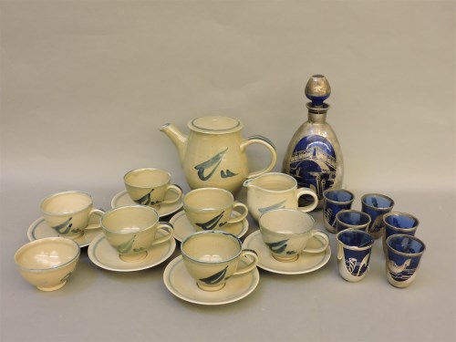 Lot 385 - A Crowan pottery six place coffee set