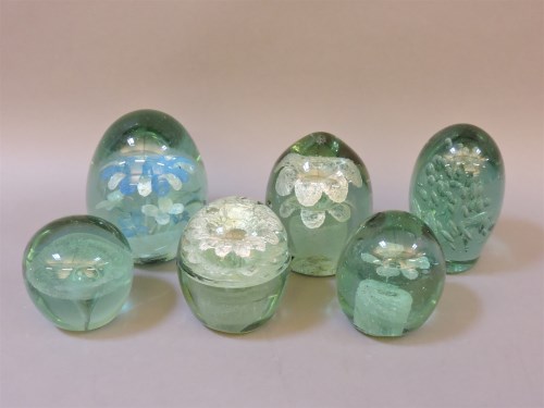 Lot 170 - Six Victorian green glass dump weights