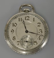 Lot 25 - An American Art Deco Waltham 'Wadsworth' white rolled gold open faced pocket watch