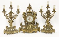 Lot 350 - A French gilt bronze clock garniture