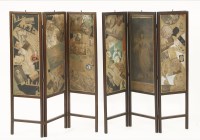 Lot 485 - A pair of early Victorian three-fold scrap screens