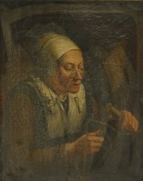 Lot 291 - After Gerrit Dou
AN OLD WOMAN UNREELING THREADS
Oil on canvas
64 x 51cm