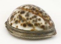 Lot 108 - A silver-mounted cowrie shell snuff box