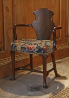 Lot 416 - A Queen Anne period walnut armchair