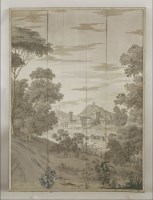 Lot 759 - An early 19th century French framed papier peint scenic wallpaper