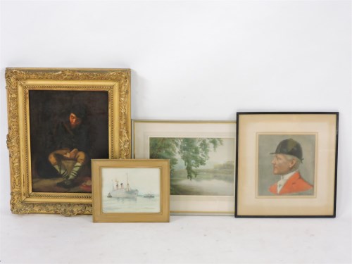 Lot 533 - Olivia M Bryden
ENGLISH SCHOOL
a profile portrait of a huntsman
pastel on paper