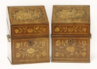 Lot 519 - A pair of mahogany and Dutch marquetry cutlery boxes