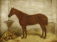 Lot 330 - Henry Clowes (1799-1871)
A CHESTNUT HUNTER IN A STABLE
Signed l.r.