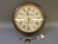 Lot 291 - A 19th century circular mahogany fusee wall clock