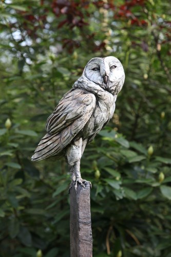 Lot 30 - David Cooke
'BARN OWL'
Stoneware on scorched and distressed oak post with stone base