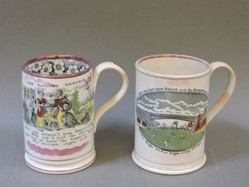 Lot 174 - Two early 19th century Sunderland lustre pearl ware 'frog' mugs