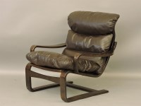 Lot 659 - A Danish 1970s bentwood framed cantilever leather cushioned armchair