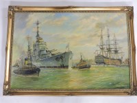 Lot 614 - Andrew Kennedy
HMS VANGUARD BEING TOWED IN THE SOLENT 
Signed l.r.