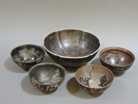 Lot 400 - Five Japanese temmoku glaze bowls