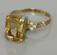 Lot 106 - A Victorian gold citrine and seed pearl ring
