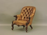 Lot 675 - A Victorian mahogany framed button back leather armchair