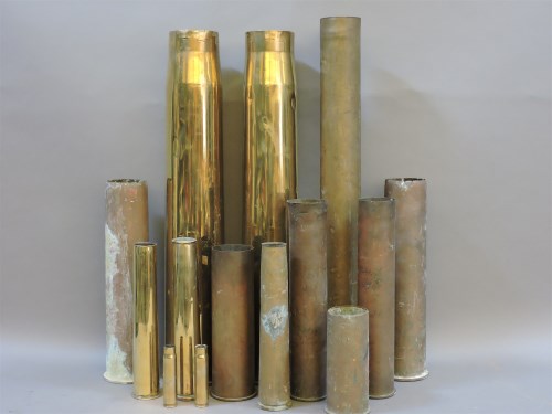 Set of Four WW2 Era Brass Artillery Empty Shell Cases Plus One