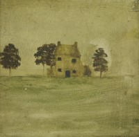 Lot 249 - Tessa Newcomb (b.1955)
HOUSE AND TREES WITH BLUE DOOR
Signed and dated 77 l.r. and inscribed verso