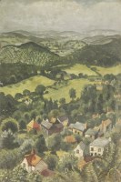 Lot 241 - Tom Wright (1921-1992)
A VILLAGE BEFORE ROLLING VERDANT HILLS
Signed and dated 1955 l.l.