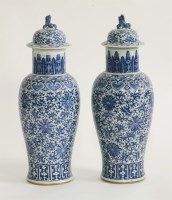 Lot 28 - A pair of large blue and white Temple Vases